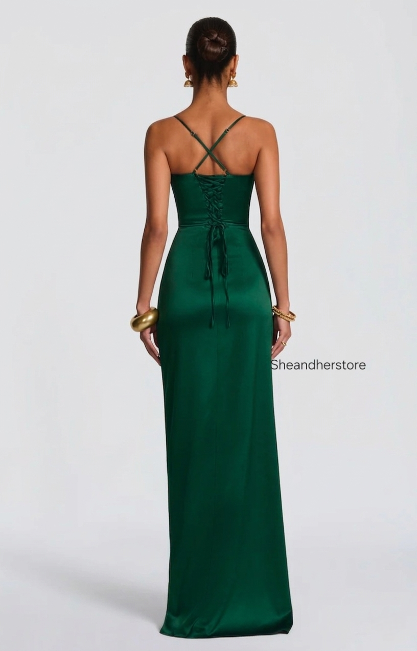CELINA Emerald Slit Maxi Dress