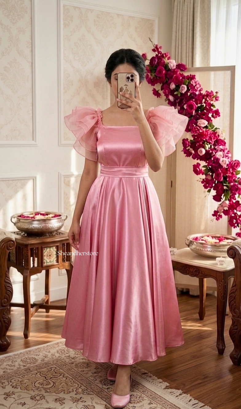 Daisy Pink Satin Maxi Dress