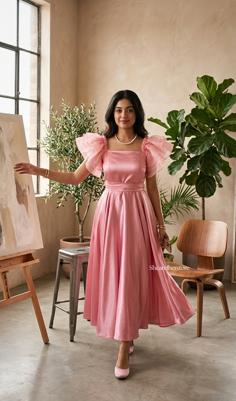 Daisy Pink Satin Maxi Dress