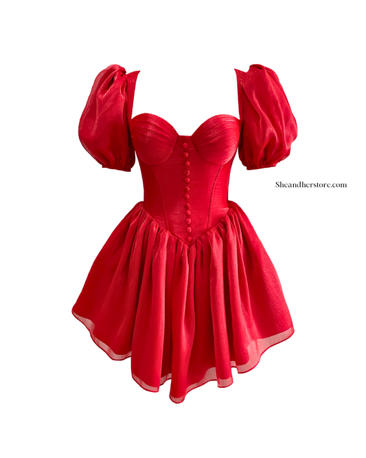 Cherry Red Tissue Organza Mini Dress