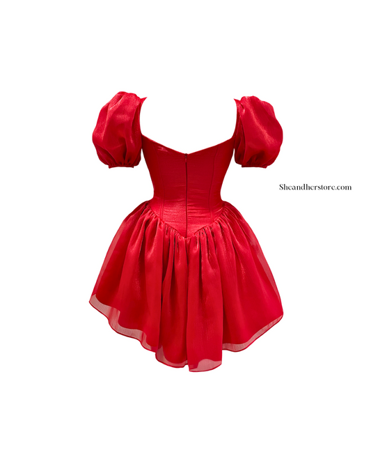 Cherry Red Tissue Organza Mini Dress