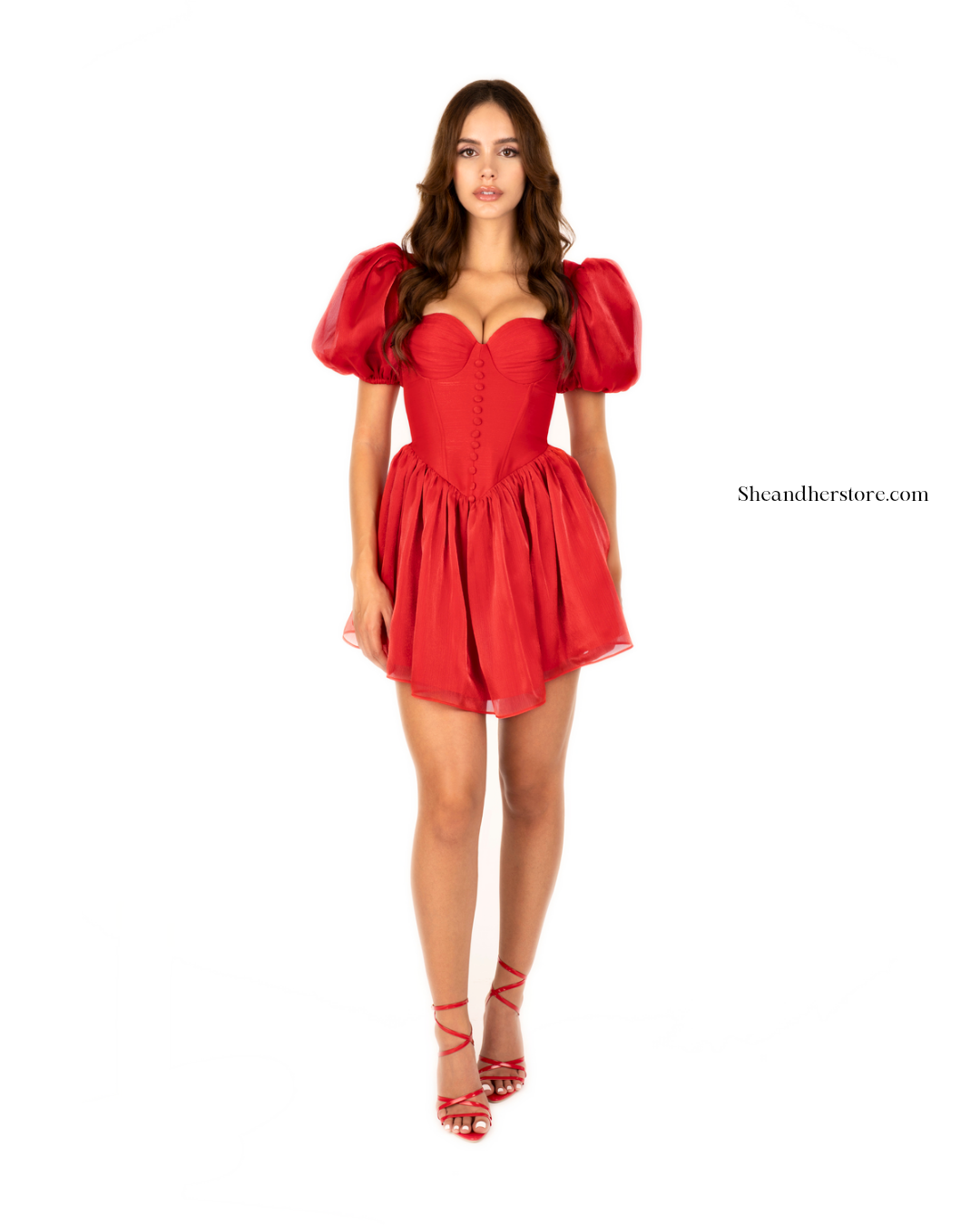 Cherry Red Tissue Organza Mini Dress