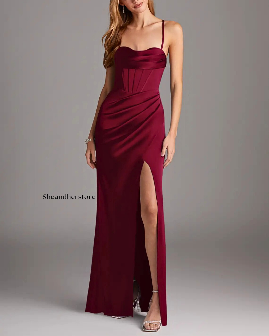 HEZEL Corset Burgundy Slit Dress