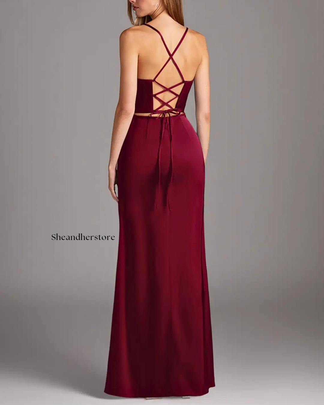 HEZEL Corset Burgundy Slit Dress