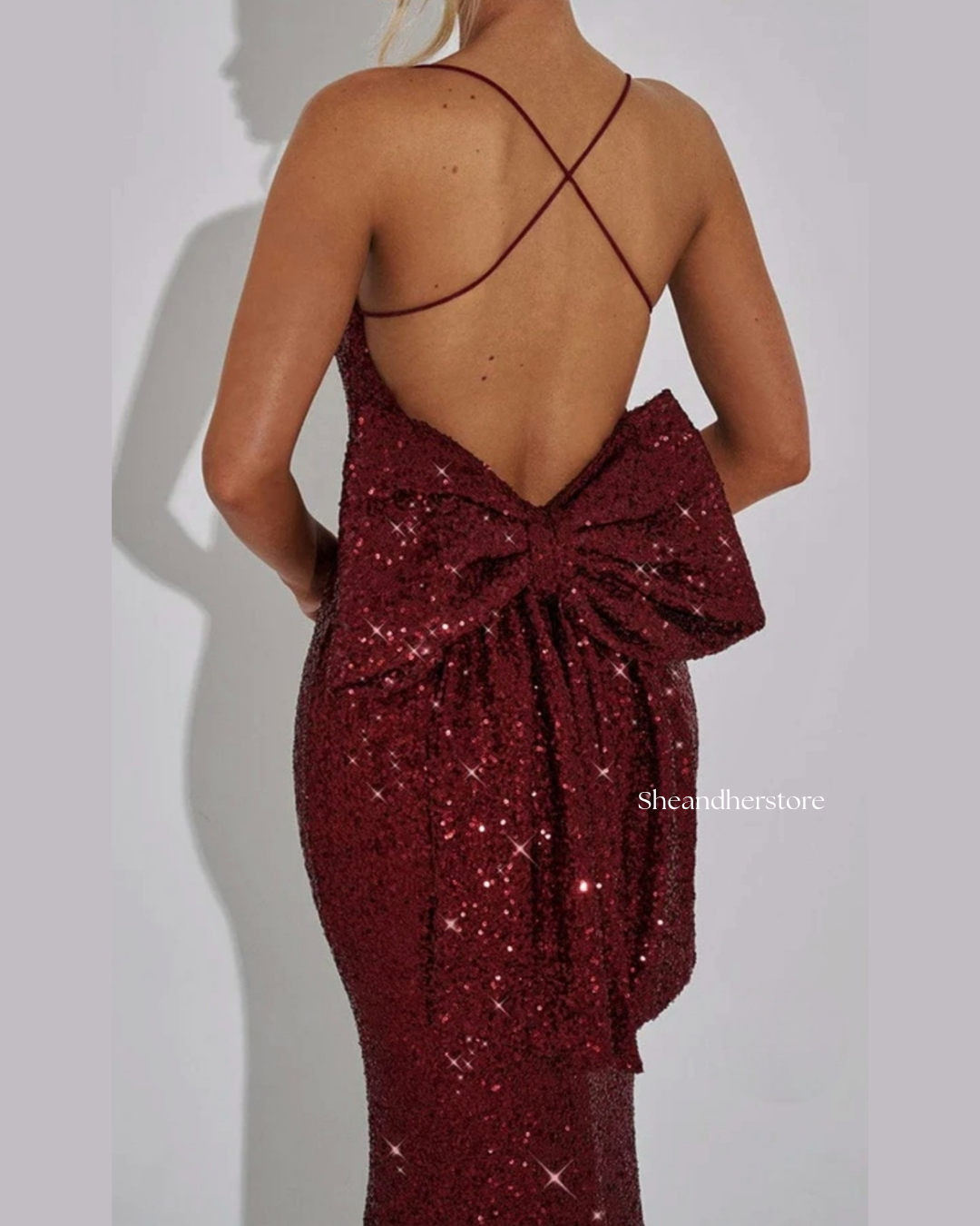TIFFANY Sequin Backless Dress with Bow