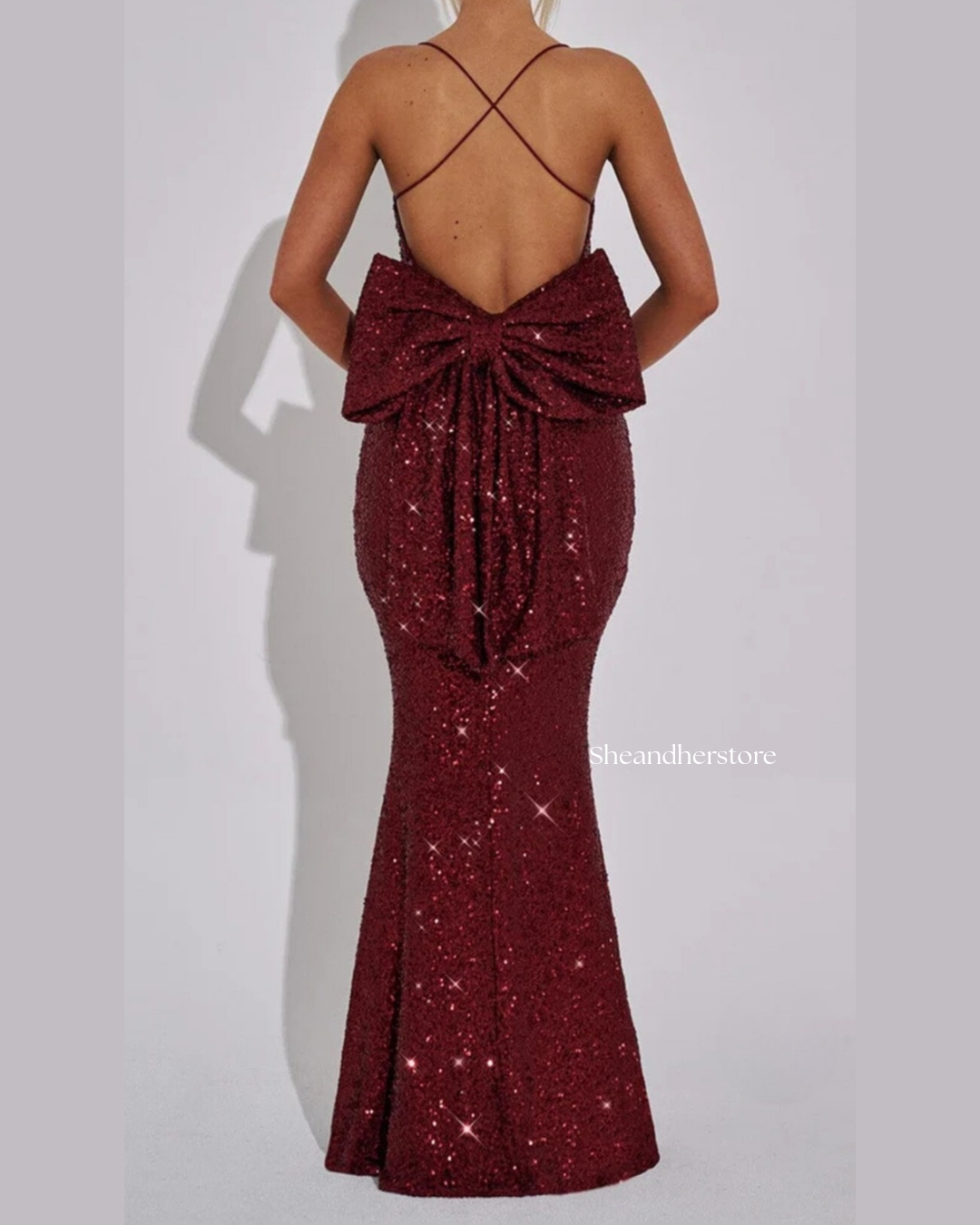 TIFFANY Sequin Backless Dress with Bow