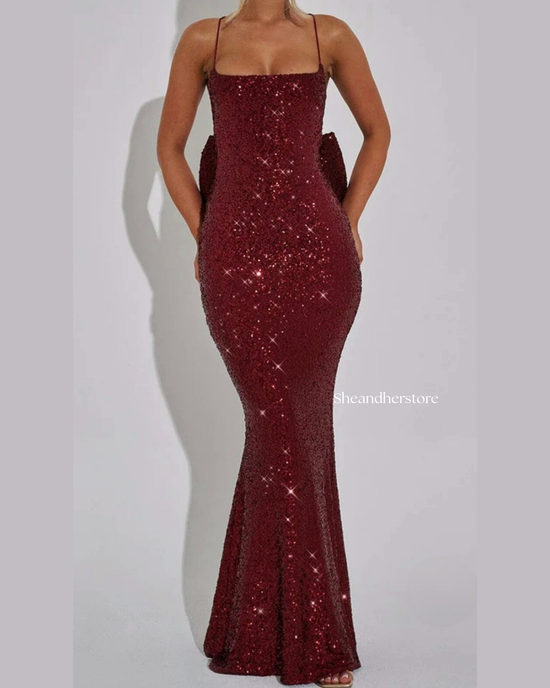 TIFFANY Sequin Backless Dress with Bow